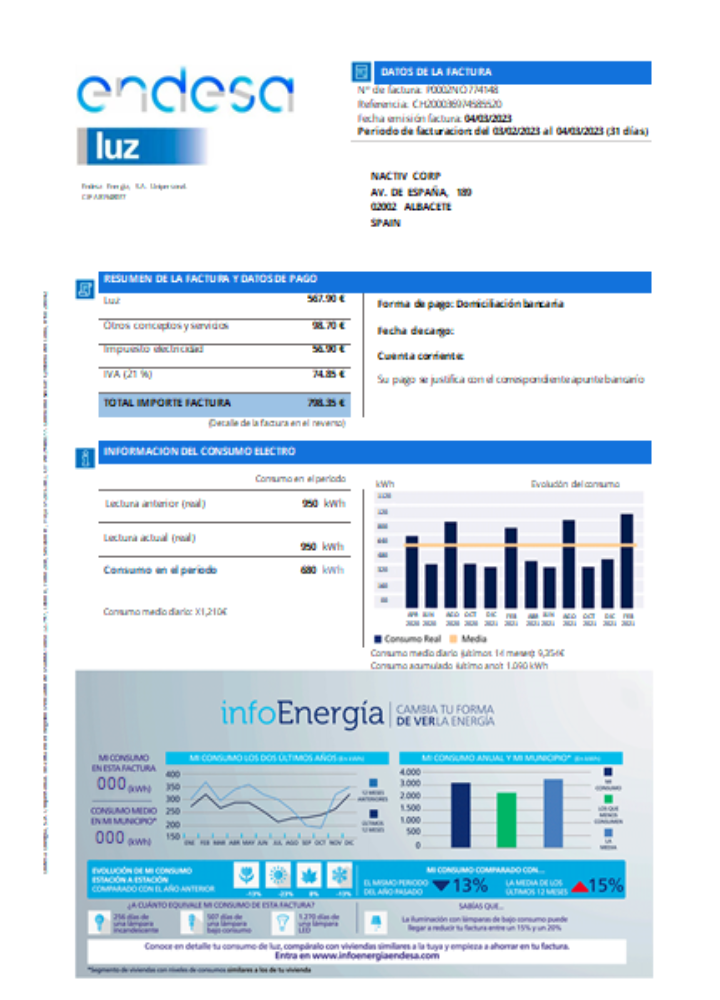 Endesa luz utility business bill  SCR PSD template
